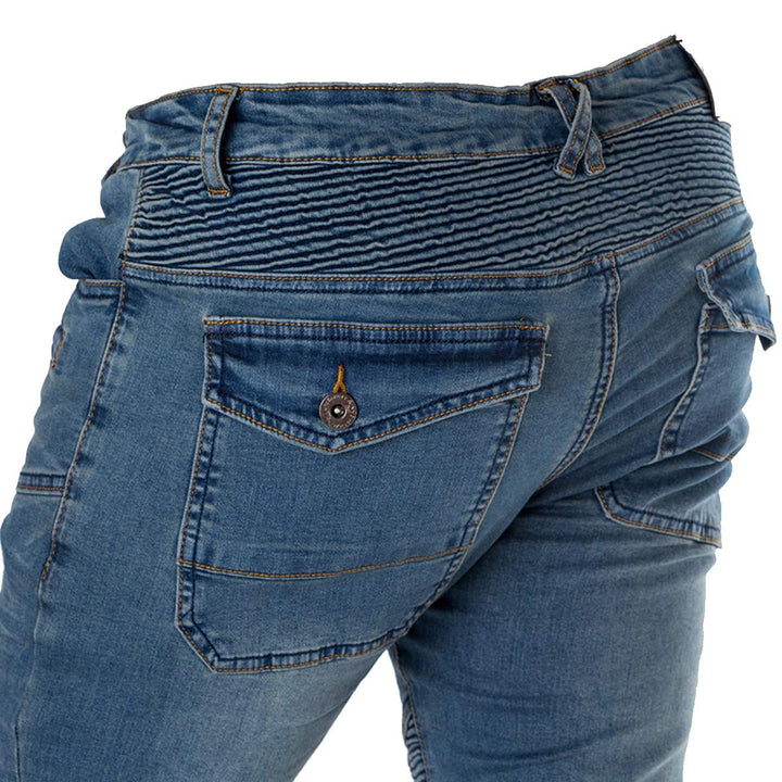 Motorcycle Riding Jeans Armor Racing Cycling Pants with 4 Knee Hip Protective Pads (XL=34, Blue)