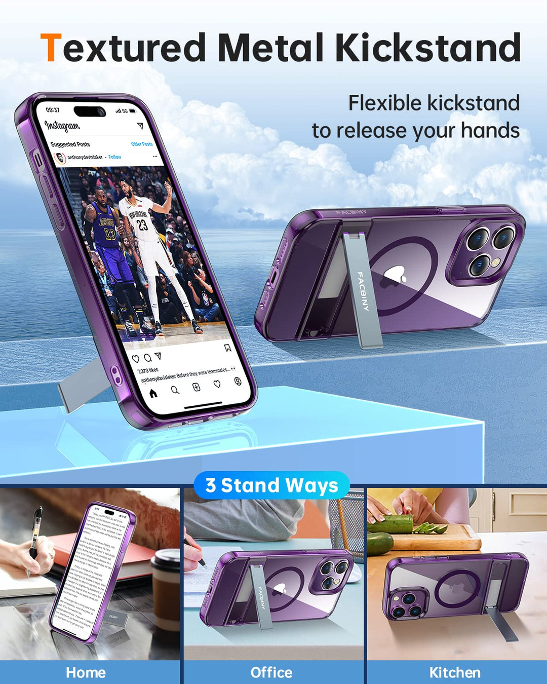 Magnetic Kickstand Case for iPhone 14 Pro Max 6.7 [Magsafe Compatible] [Anti-Yellowing] [3-Way Stand] Shockproof, Crystal Clear