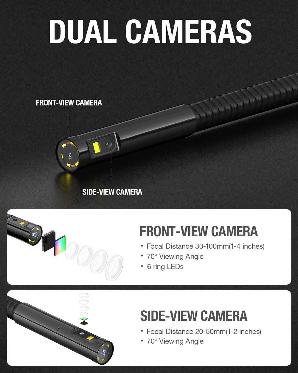 Inspection Camera, Dual Lens Endoscope Camera with Light 5 IPS Screen Digital Industrial Borescope,1080P Endoscope Waterproof Flexible Probe Borescope Camera with Light(16.5FT)