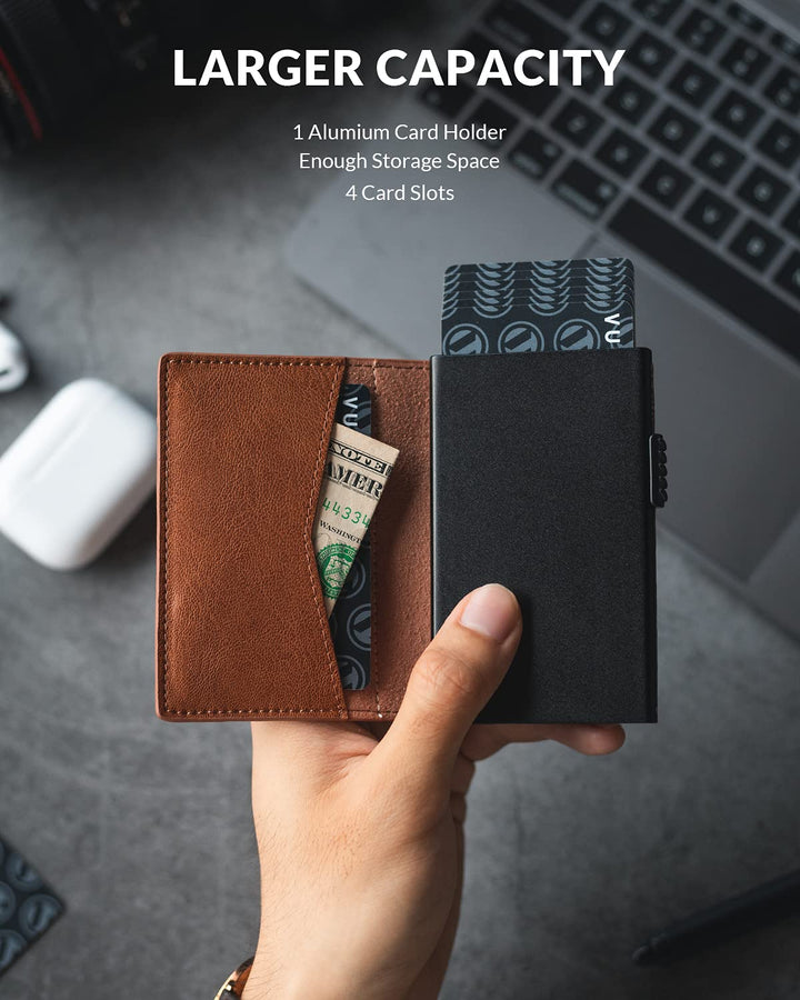 Men&#39;s Slim Wallet Pop Up Card Holder RFID Blocking Metal Wallet Minimalist Design Holds Up to 11 Cards