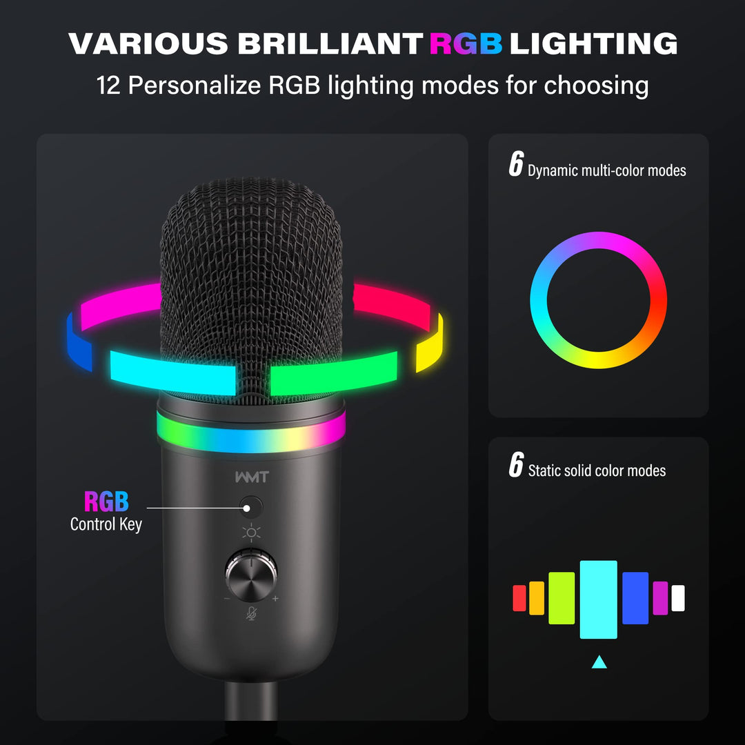USB Microphone - Condenser Gaming Microphone for PC/MAC/PS4/PS5/Phone- Cardioid Mic with Brilliant RGB Lighting Headphone Output Volume Control, Mute Button, for Streaming Podcast YouTube Discord
