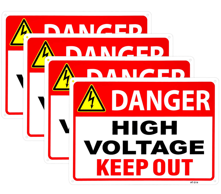 Danger High Voltage Sign Keep Out Sign 10x14 Aluminum Durable/Weatherproof Up to 7 Years Outdoor (4 Pack)