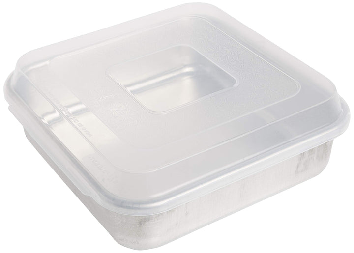 Natural Aluminum Commercial Square Cake Pan with Lid, Exterior 9.88 x 9.88 Inches