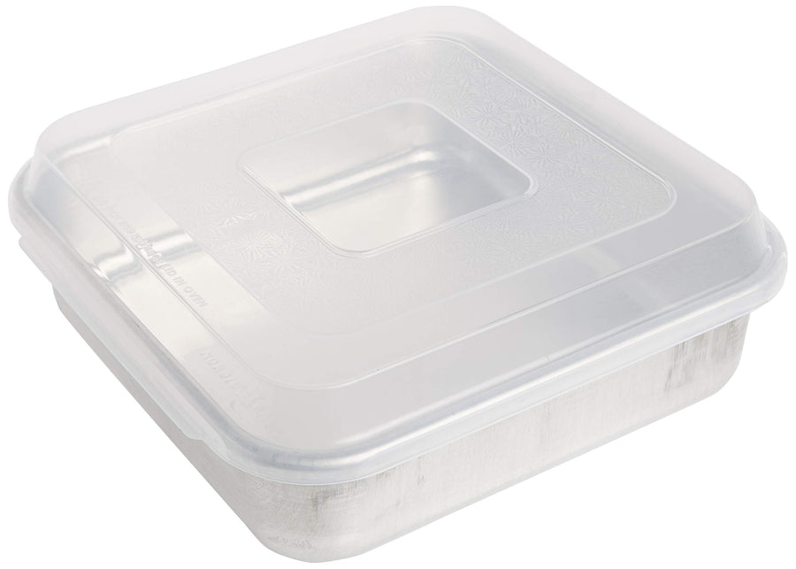 Natural Aluminum Commercial Square Cake Pan with Lid, Exterior 9.88 x 9.88 Inches