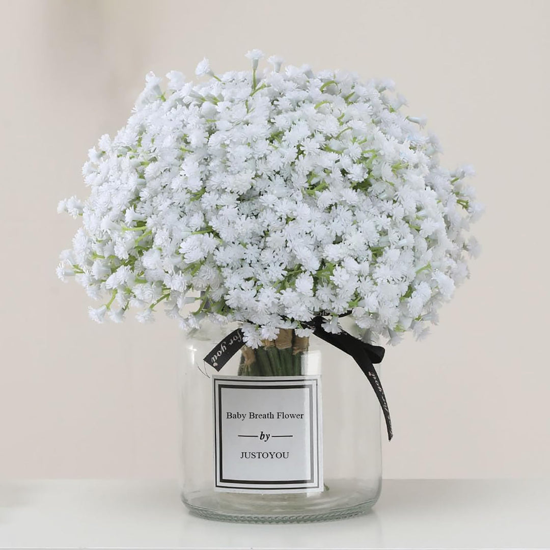 10 Pcs 30 Bunches White Babies Breath Flowers 8 Fake White Artifcial Flower Bulk, Artificial Gypsophila PU Silica for Wedding Bridal Bouquet Home Floral Arrangement