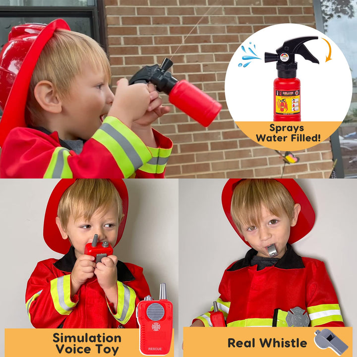 Fireman Costume for Kids 3 4 5 Years Old, Firefighter Tools with Fire Extinguisher, Pretend Play Toy Gift for Toddler Boys &amp; Girls