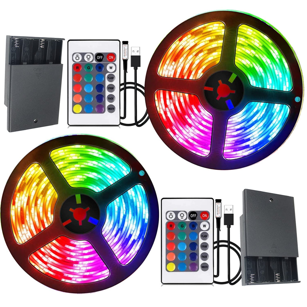 Battery Powered Led Strip Lights, 5050 6M/20FT, Flexible Color Changing RGB LED Light Strip, 180 LEDs 5V Battery-Powered with Controller