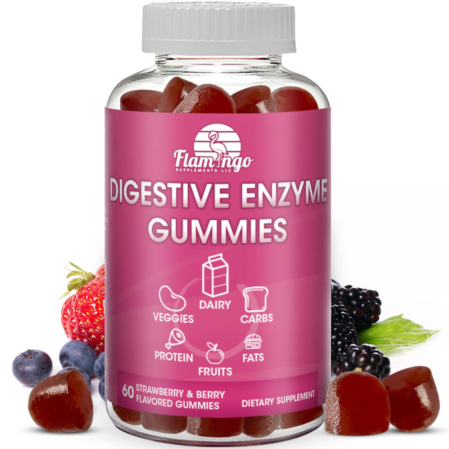 Digestive Enzymes Chewable Gummies: Helps Food Intolerance, Bloat, and to Digest Dairy, Carbs, Veggies, Protein, Fruit -Amylase Protease Lipase Lactase- Naturally Flavored Vegan Gummies. 60 Count