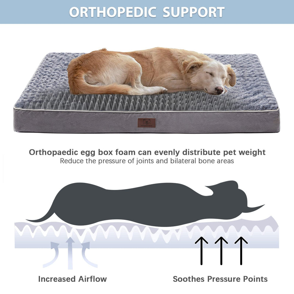 Orthopedic Dog Bed, Pet Bed for Large Dogs, Egg Crate Foam, Soft Rose Plush, Waterproof Removable Cover
