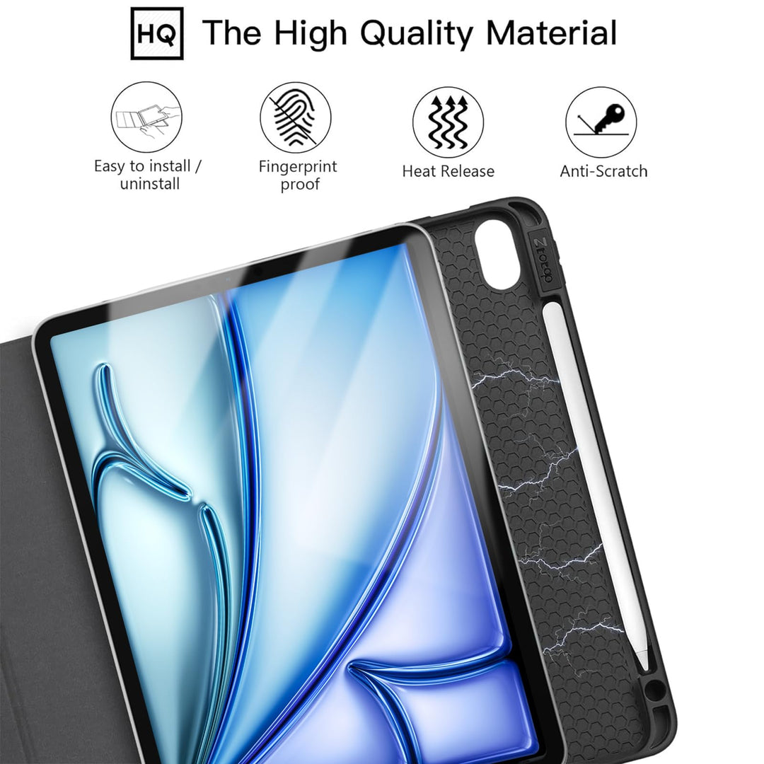 for iPad Air 6th Generation 11 Inch Case M2 2024 &amp; iPad Air 5th/4th Gen 10.9 Inch 2022/2020 &amp; iPad Pro 11 2018 1st with Pencil Holder, Soft TPU Back Slim Trifold Smart Cover, Black
