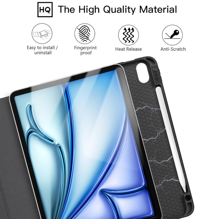 for iPad Air 6th Generation 11 Inch Case M2 2024 &amp; iPad Air 5th/4th Gen 10.9 Inch 2022/2020 &amp; iPad Pro 11 2018 1st with Pencil Holder, Soft TPU Back Slim Trifold Smart Cover, Black