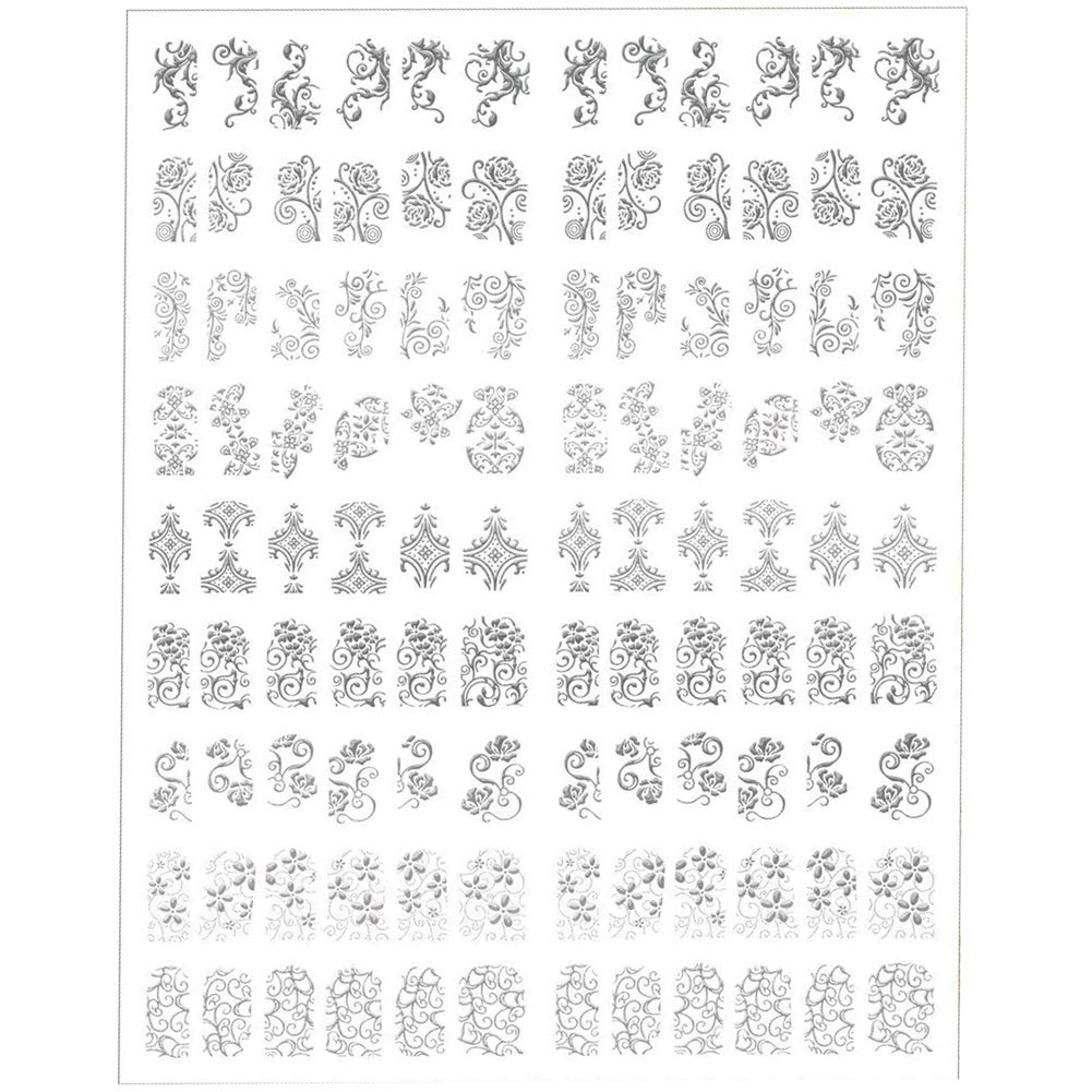 108 Pcs 3 D Silver Flower Nail Art Stickers Decals Stamping Diy Decoration Tools