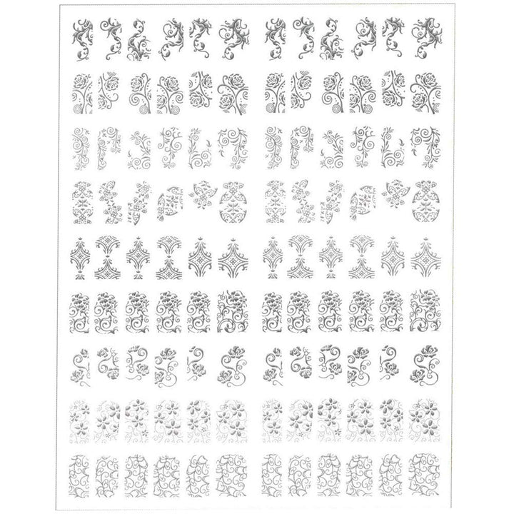 108 Pcs 3 D Silver Flower Nail Art Stickers Decals Stamping Diy Decoration Tools