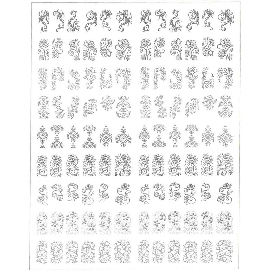 108 Pcs 3 D Silver Flower Nail Art Stickers Decals Stamping Diy Decoration Tools