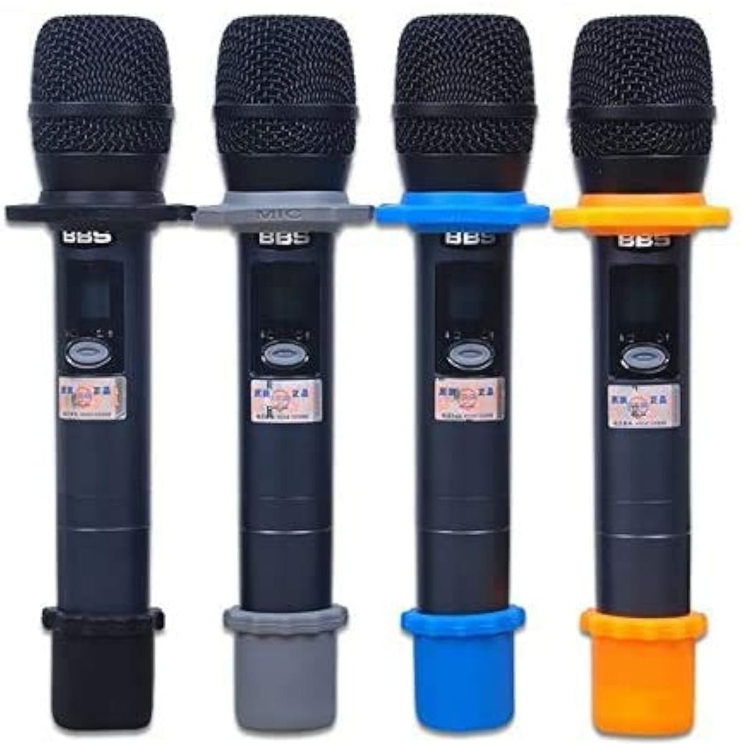 4 Sets Wireless Handheld Microphone Shakeproof Anti-Rolling Mic Protection Silicone Ring &amp; Bottom Rod Sleeve Holder Stand for KTV Device (4 Colors)