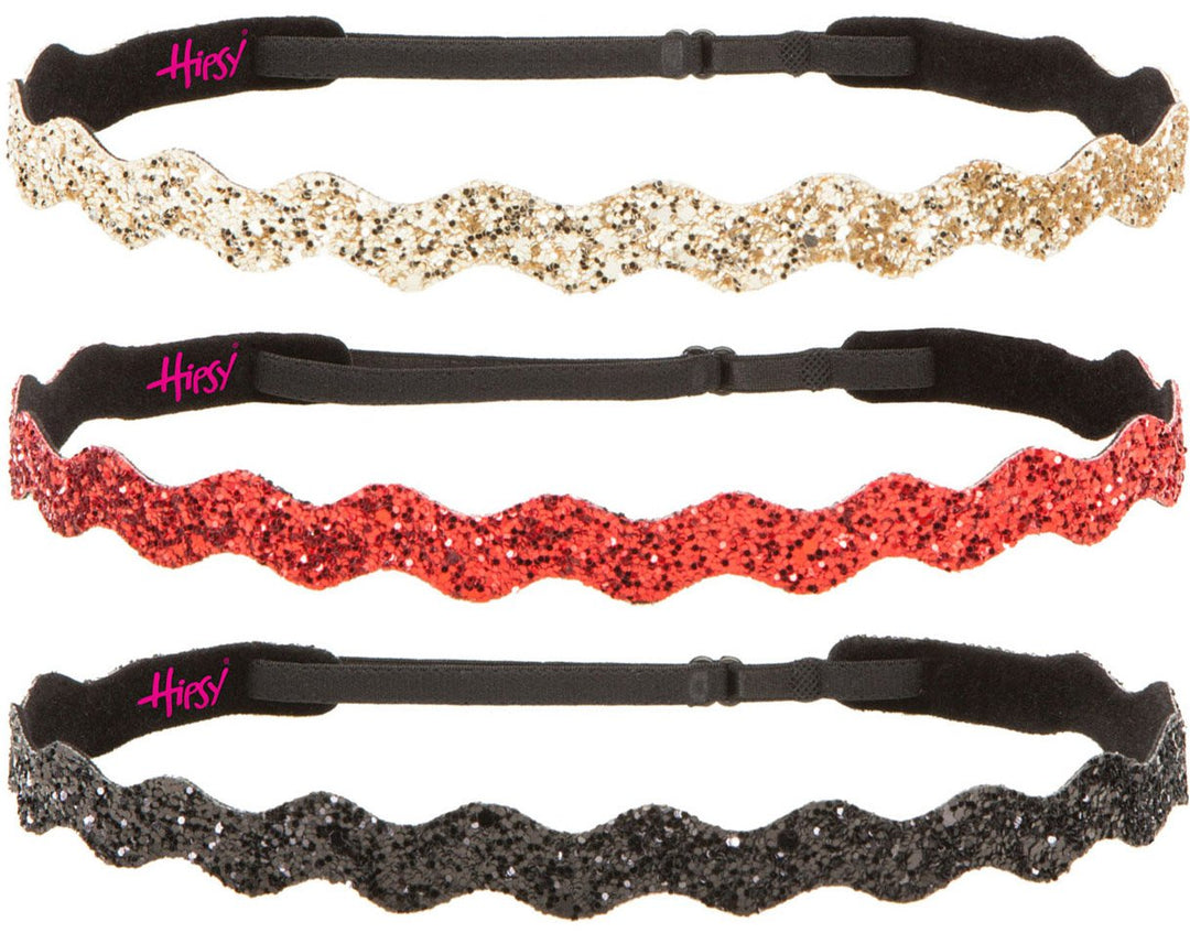 Women&#39;s Adjustable NON SLIP Wave Bling Glitter Multi 3pk (Black/Red/Gold)