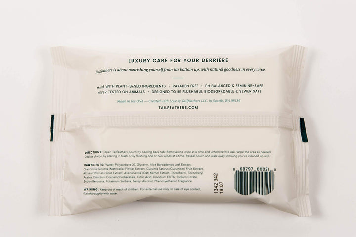 Tailfeathers (Honeysuckle) biodegradable flushable wipe