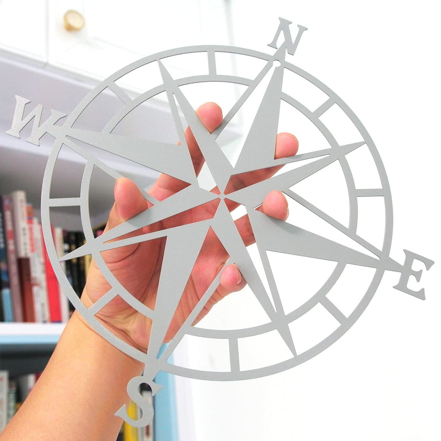 11 Inches Metal Decorative Nautical Compass Wall Decor, Living Room Bedroom Office Porch Garden Patio Signs Wall Hanging Art Beach Theme Home Decoration (Cyan Gray)