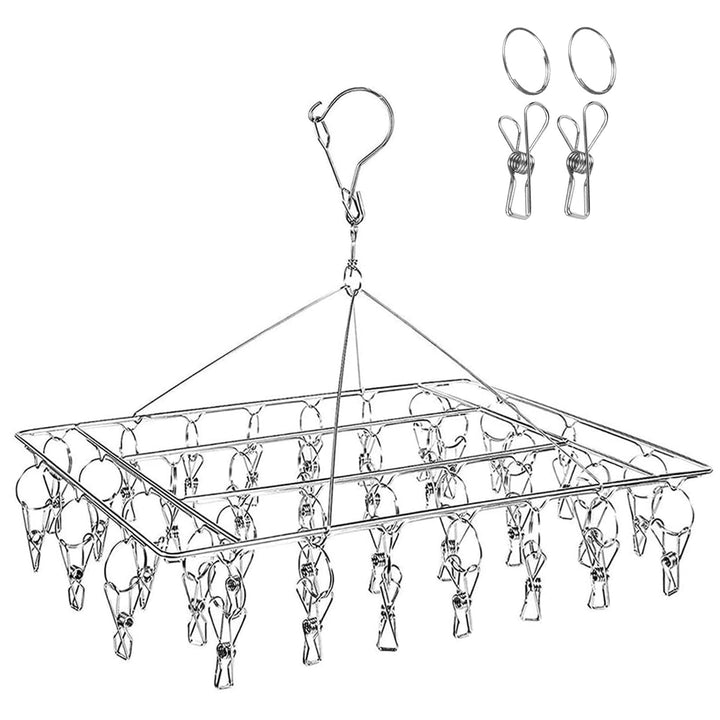 Clothes Drying Rack with 36 Clips, Stainless Steel Laundry Drying Rack, Baby Hangers, Clothes Hangers for Drying Socks, Drying Towels, Diapers, Bras, Baby Clothes, Underwear, Hat(1 Pack)