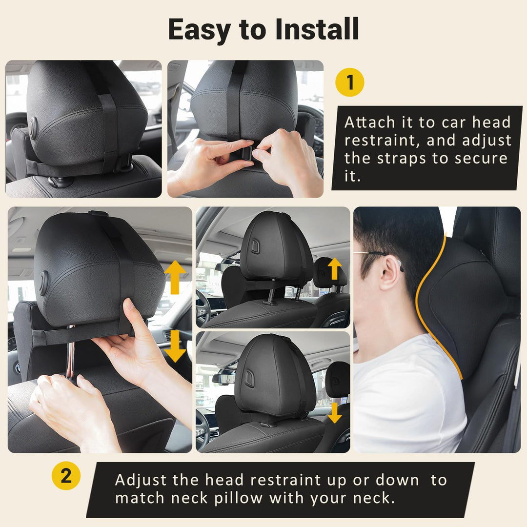 anzhixiu Car Neck Pillow for Driving- Memory Foam Car Pillow for Driving Seat for Cervical Support and Neck Pain Relief - T-Shaped Straps for Height Adjustment,Black