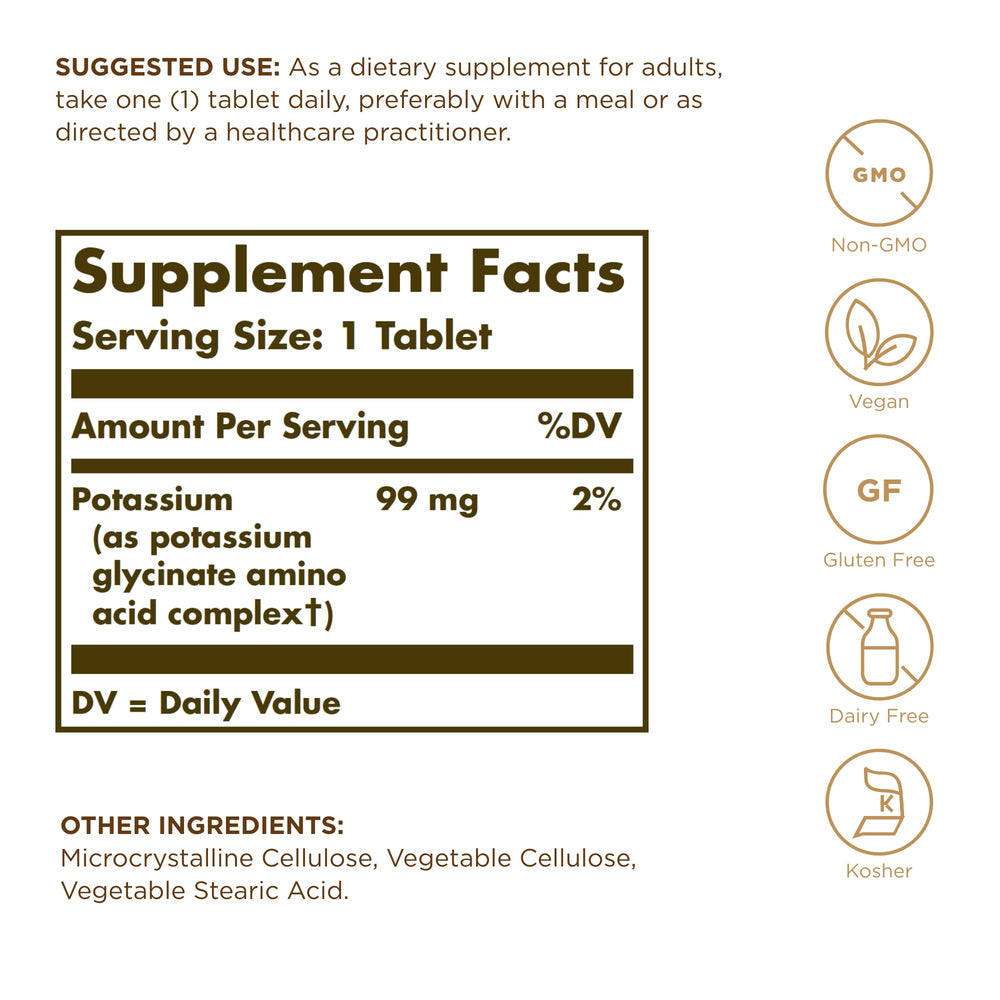 Solgar Potassium Amino Acid Complex, 100 Tablets - Nerv