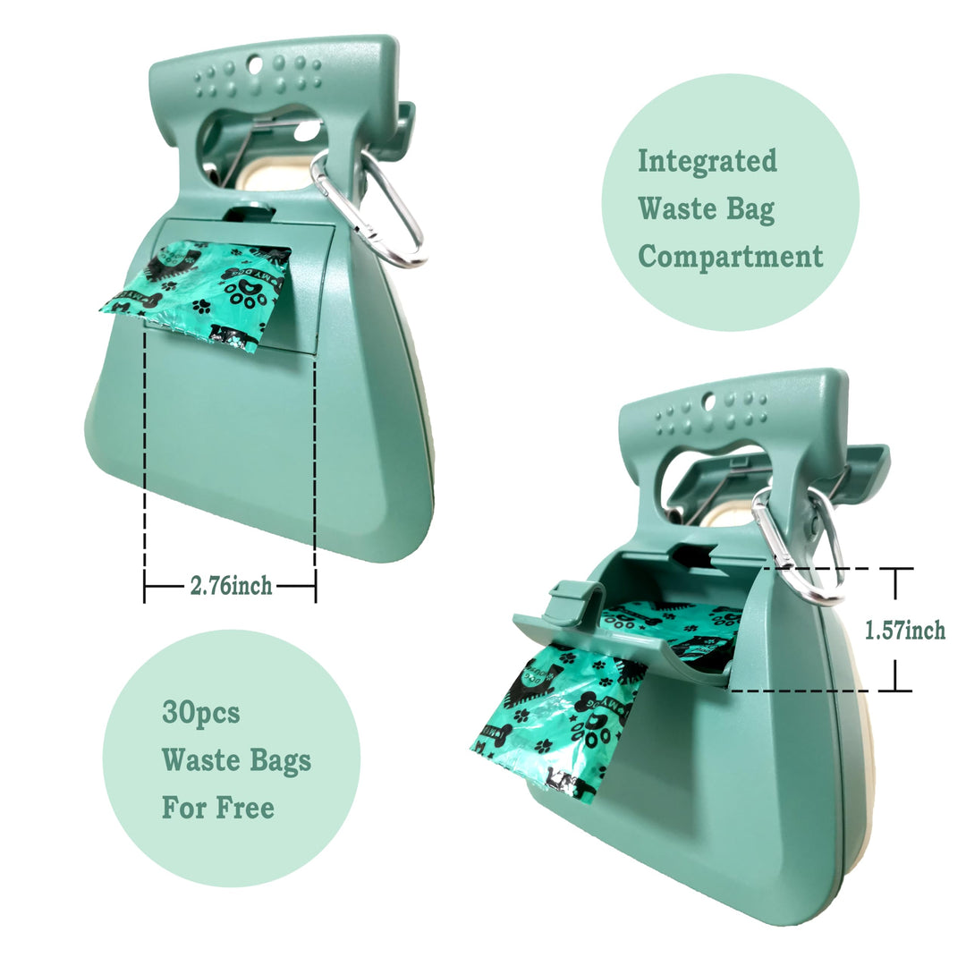 Pooper Scooper, Portable and Handheld Size for Walking Large and Small Dogs Outside Yard or Travel Outdoors, Pup Poop Scoop with Container and 30pcs Pet Waste Bag Attachment