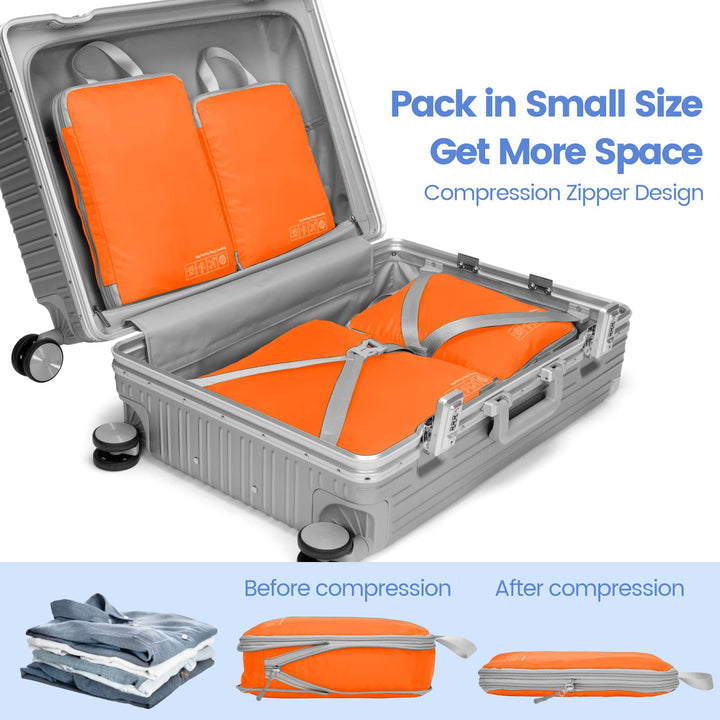 Compression Packing Cubes for Travel, 3 Set Luggage Organizers Compression Cubes, Orange