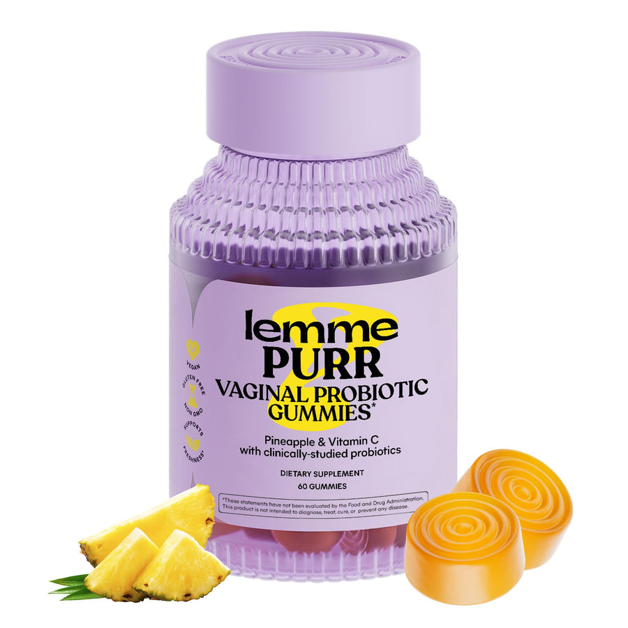 Purr Vaginal Probiotic Gummies for Women - Balanced pH, Healthy Odor, Yeast Balance & Flora Support + Vitamin C for Immune Health - Tasty Pineapple (60 Count)