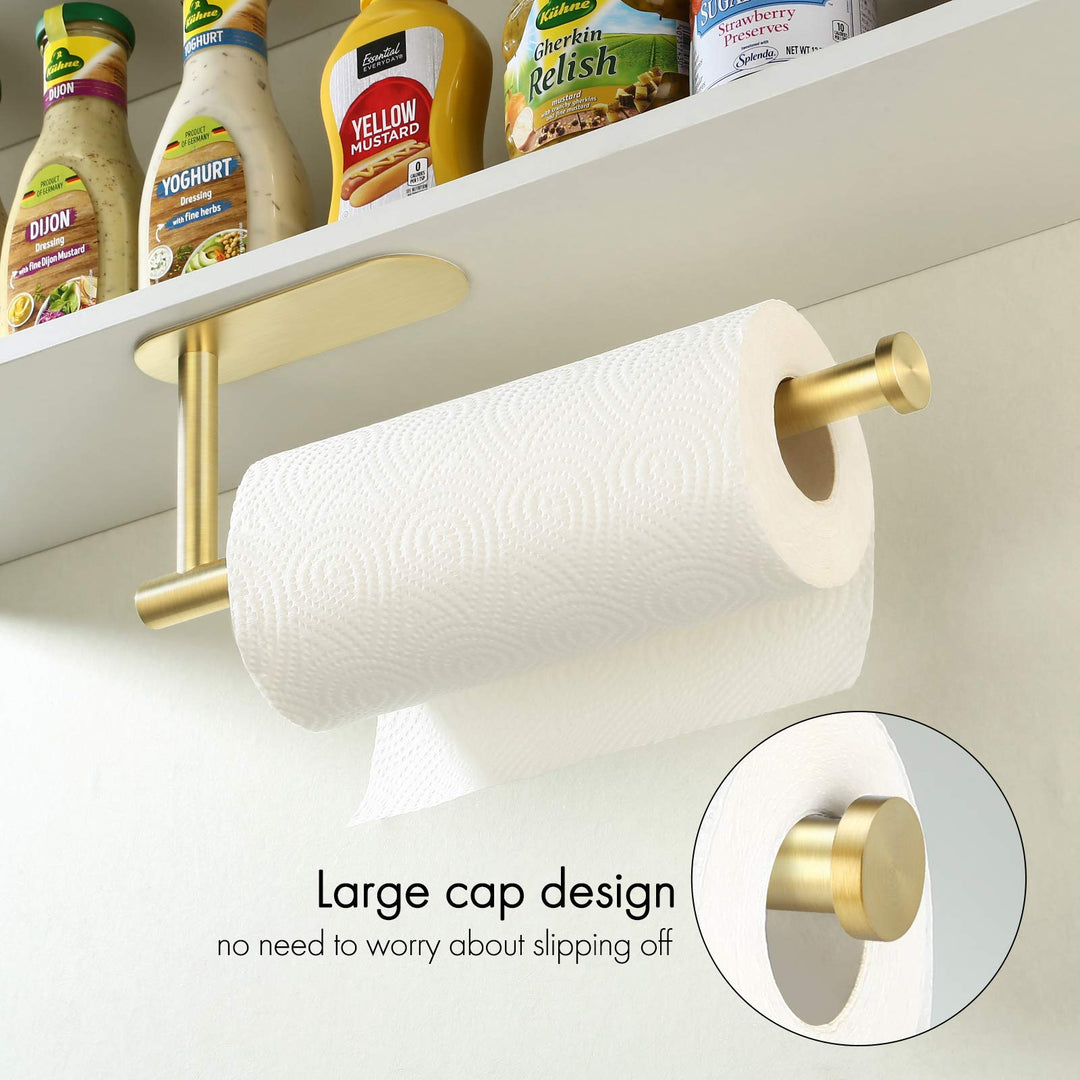 Gold Paper Towel Holder Under Cabinet Mount Adhesive Paper Towel Roll Holder for Kitchen Stick on Wall SUS 304 Stainless Steel, A7170S30-BZ