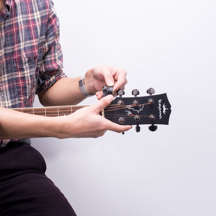 Leather Guitar Neck Strap Button Guitar Headstock Strap Tie, Black/Anti Copper