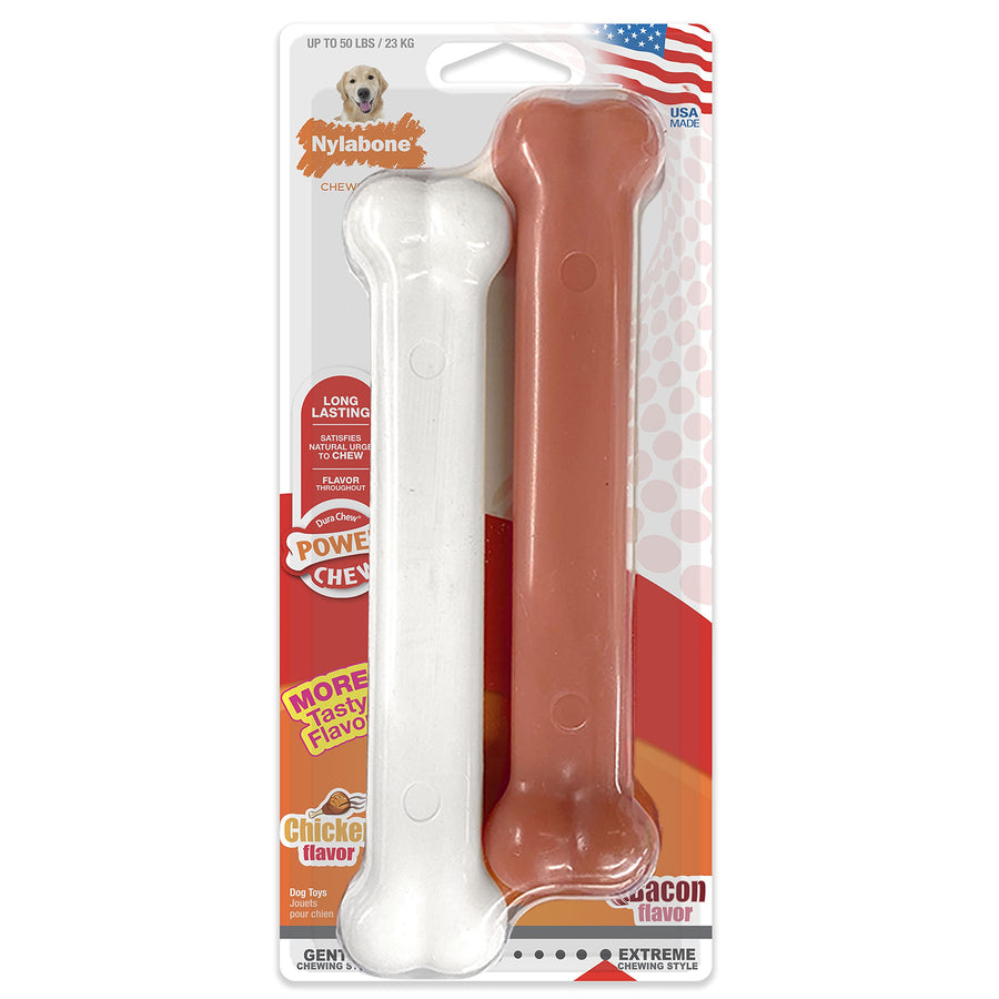 Original Bone Power Chew Toy for Dogs, Durable Dog Toys for Aggressive Chewers, Basted Blast Chicken Flavor, Large - Up to 50 lbs, 2 Pack