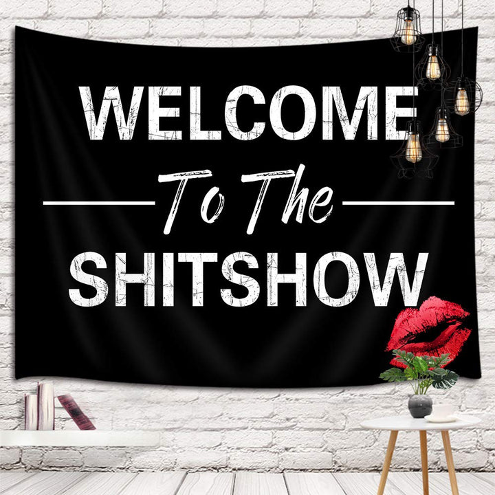 Welcome to The Shitshow Tapestry Wall Hanging, Sexy Red Lips Wall Tapestry Art, Black and White Tapestries for Home Decorations TV Backdrop Dorm Decor Living Room Bedroom, Beach Towel, (60W By 40L)