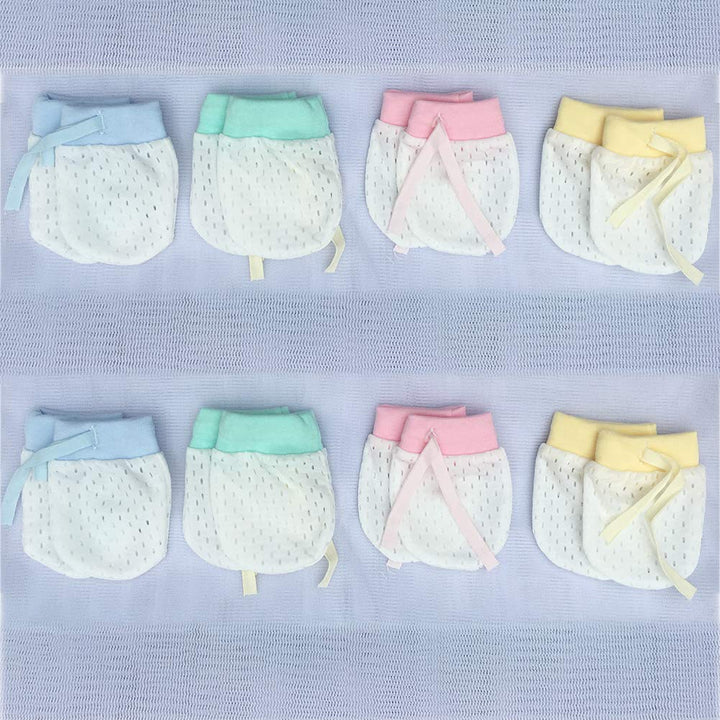 Baby Boy Girl No Scratch Silk Cotton Mittens Mesh Breathable Drawstring Gloves for Newborn Toddler Infants 8 Pack (Eyelet Mitten)