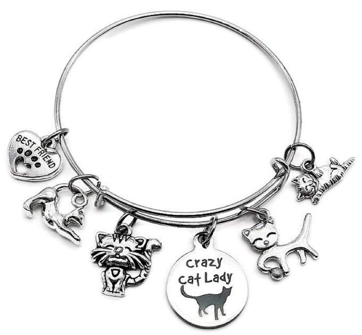 Cat Bracelet, Pets Bracelet, Kitty Cat Bracelet, Crazy Cat Lady Bracelet, Cat Mom, Cat Charm, Best Friend Bracelet, Cat Paw Print Bracelet, Gift for Cat Lover, Cat Jewelry, Cat Bangle Bracelet