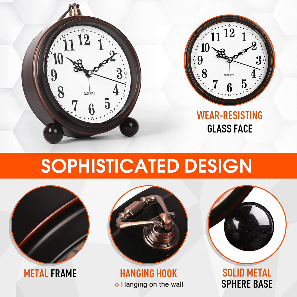 Battery Alarm Clock,Night Light,Vintage Hangable Super Silent Non Ticking Analog Table Clock for Bedroom Bedside, Desk,Shelf