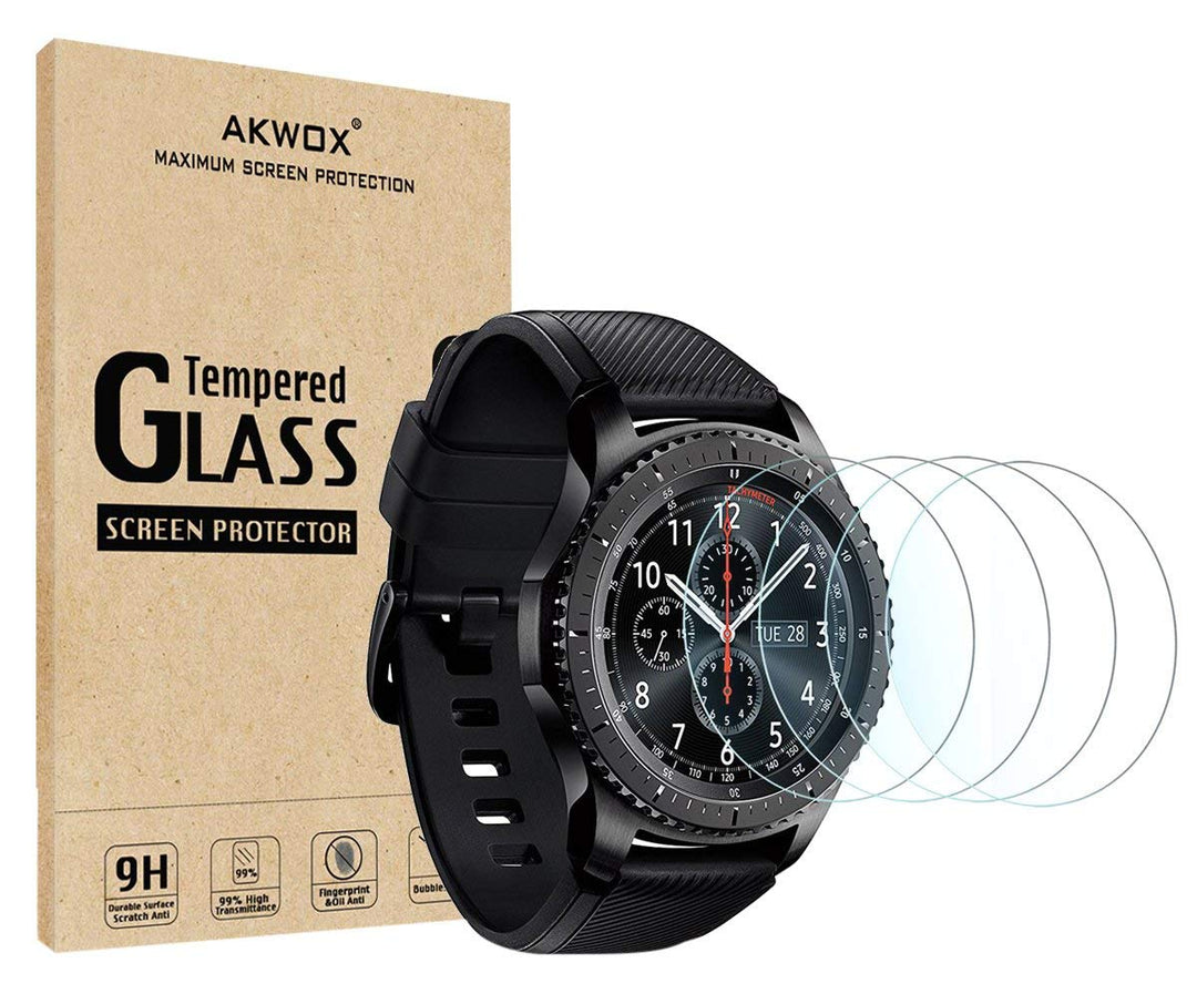 (4-Pack) Compatible with for Gear S3 Tempered Glass Screen Protector, AKWOX [0.3mm 2.5D High Definition 9H] Clear Screen Protector for Samsung Gear S3 Frontier/Classic