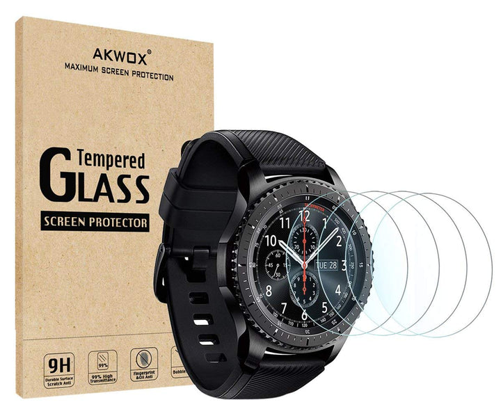 (4-Pack) Compatible with for Gear S3 Tempered Glass Screen Protector, AKWOX [0.3mm 2.5D High Definition 9H] Clear Screen Protector for Samsung Gear S3 Frontier/Classic