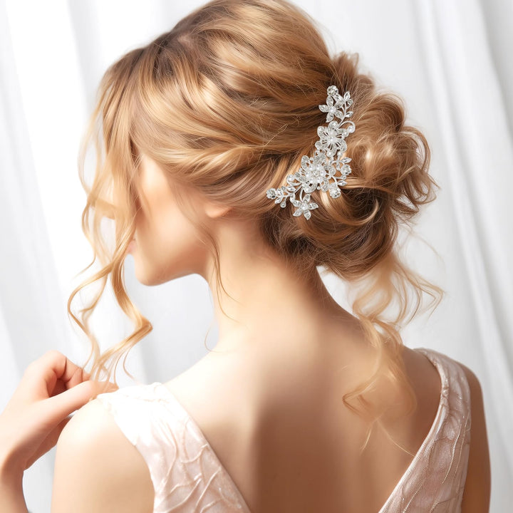 REVEW Set of 23pcs Bridal Hair Comb Wedding Hair Side Combs Bridal Head Pin Headpiece Crystal Pearls Flower Bride Bridesmaid