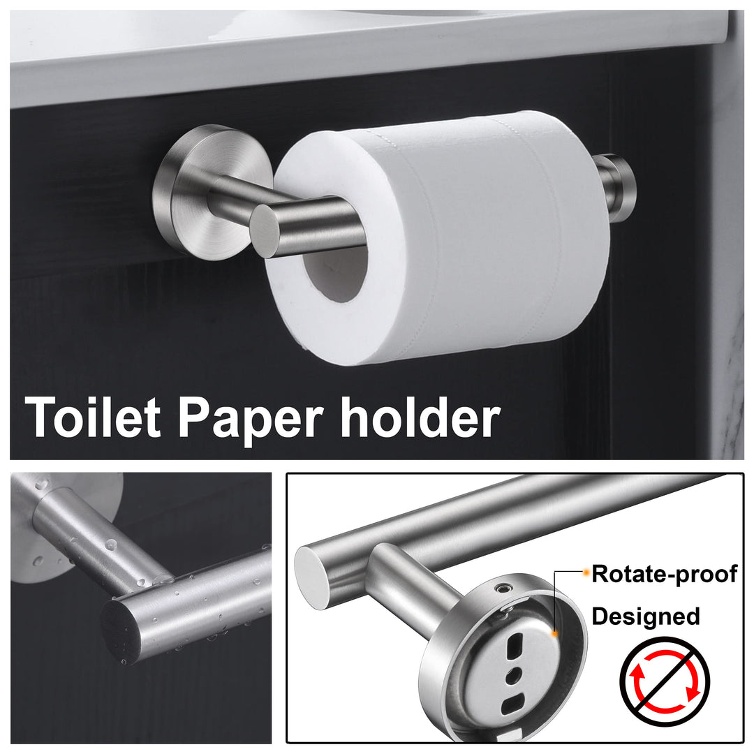 3-Pieces Set Brushed Nickel Bathroom Hardware SUS304 Stainless Steel Round Wall Mounted - Includes 12 Hand Towel Bar, Toilet Paper Holder, Robe Towel Hooks,Bathroom Accessories Kit