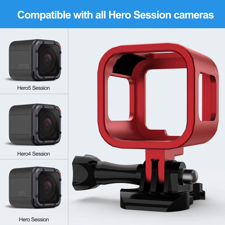 Aluminum Frame Housing Case for GoPro Hero 5 Session / 4 Session/Hero Session, CNC Aluminum Alloy Solid Protective Case with Wrench –Red