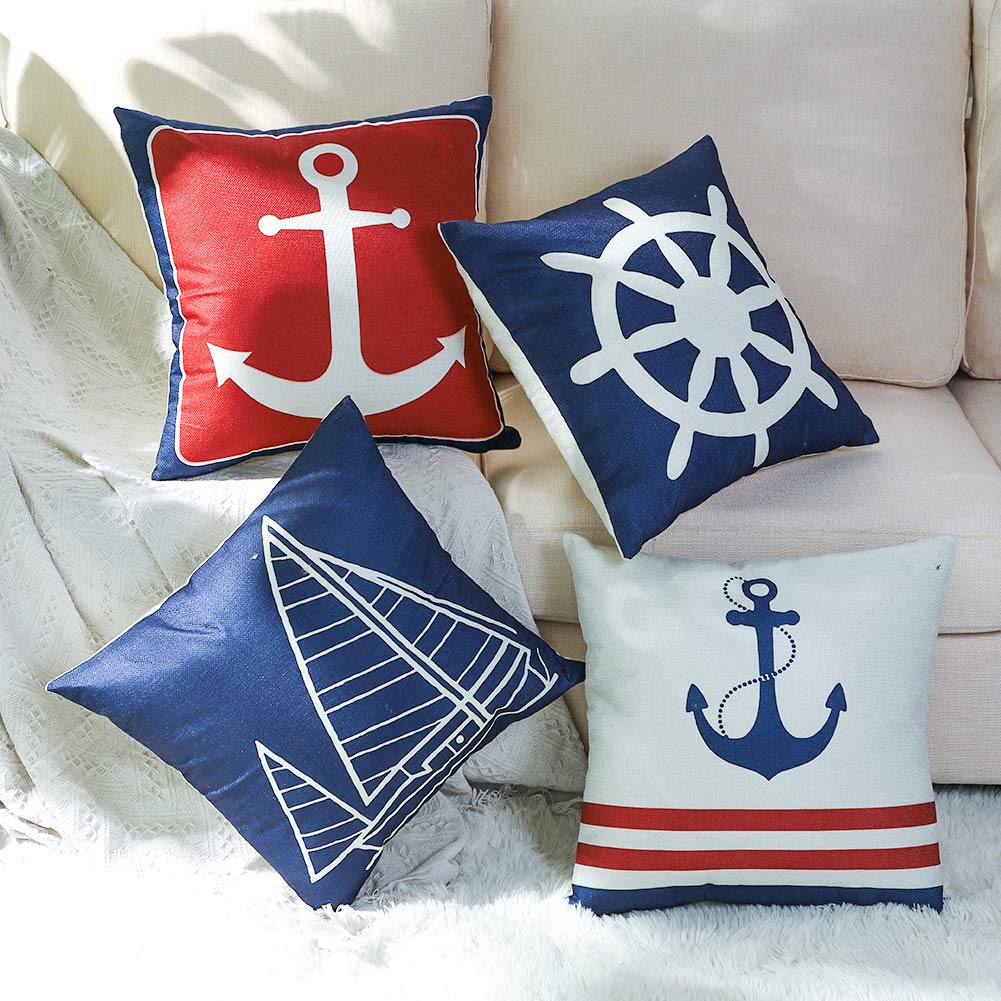 JOTOM Set of 4 Decorative Cushion Covers Square Nautica