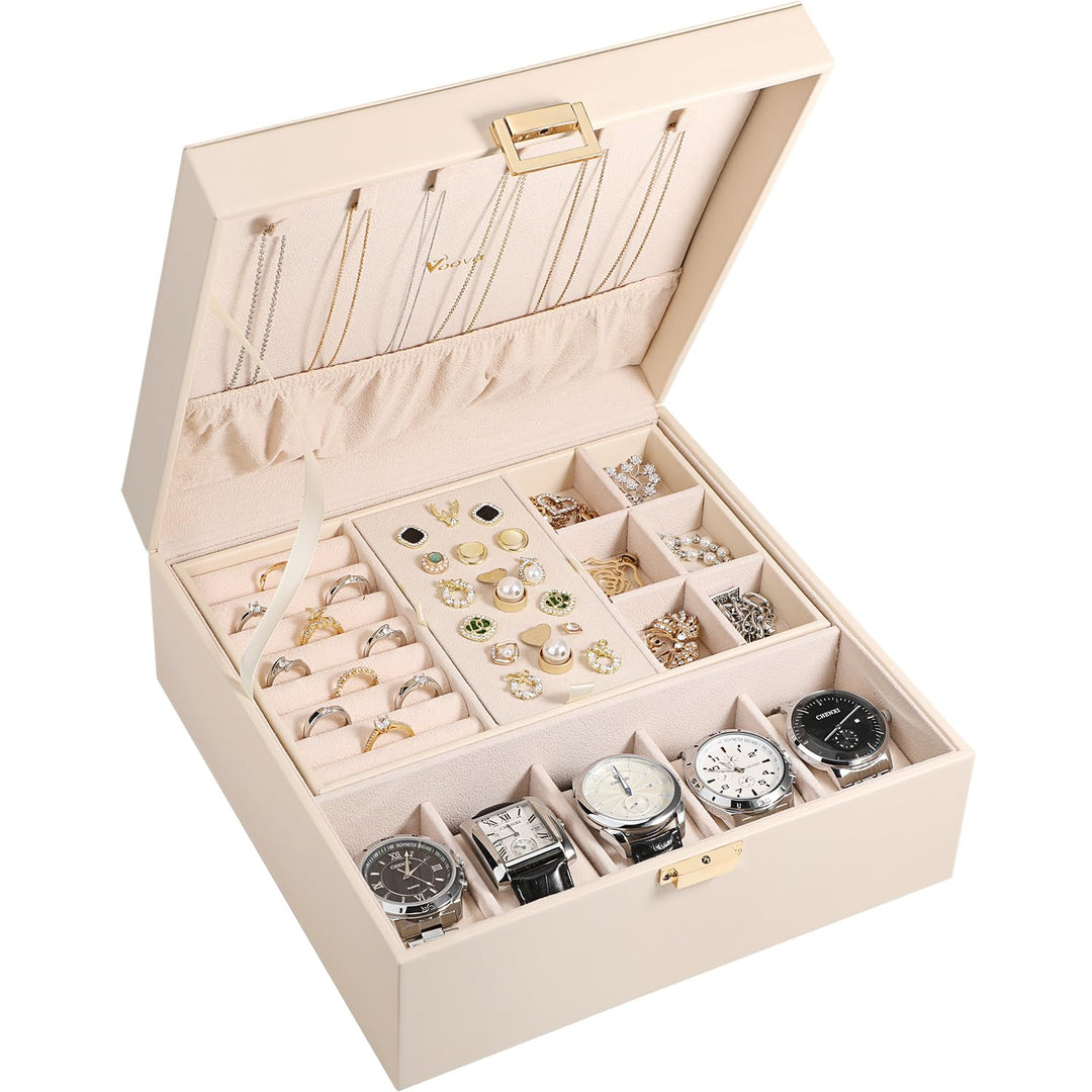 Voova Jewelry Box Organizer for Women Men, 2 Layer Larg