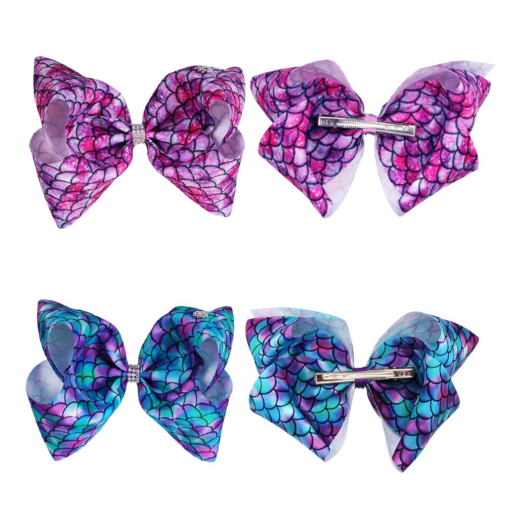 2 Pack Siwa Style Hair Bows for Girls -8 Inch Large Ribbon Hair Bows Alligator Clips Hair Barrettes Accessories Mermaid Bows Best Xmas Gift