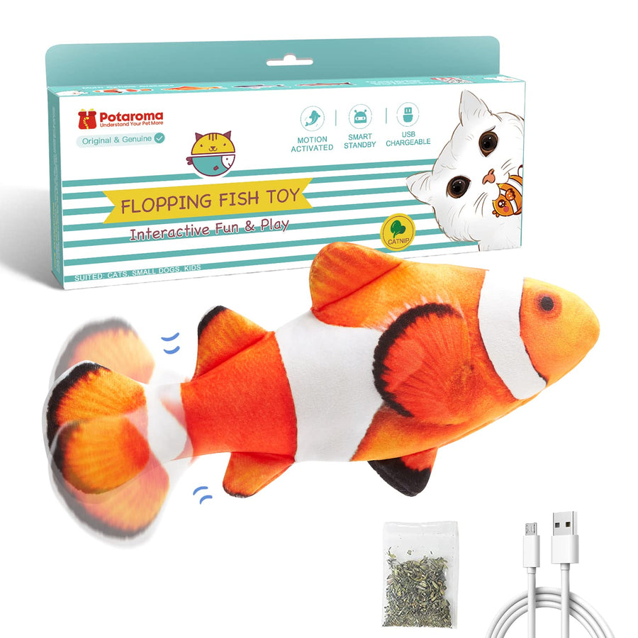 Cat Toys Flopping Fish with SilverVine and Catnip, Moving Kitten Kicker, Floppy Wiggle Clownfish for Small Dogs, Motion Kitty Interactive Exercise, 10.5 Inches