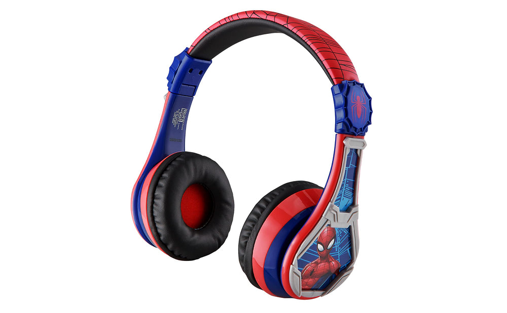 Spiderman Wireless Bluetooth Portable Headphones with Microphone, Volume Reduced to Protect Hearing Rechargeable Battery, Adjustable Kids Headband for School Home or Travel