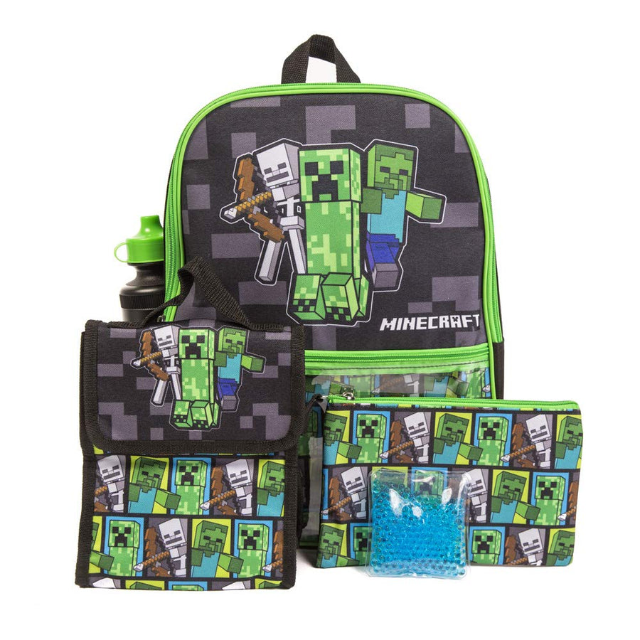 Minécraft Backpack Set with Lunch Box for Boys & Girls, 16 inch, 5 Piece Value Set