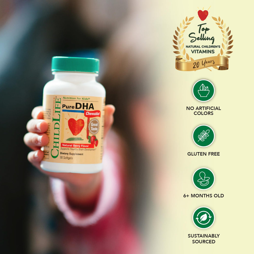 Pure DHA for Kids - DHA Supplements, DHA EPA Omega 3 Supplement, Children DHA Chewables, Baby DHA, Fish Oil for Toddlers, Gluten Free - Natural Berry, 90 Softgels (Pack of 2)