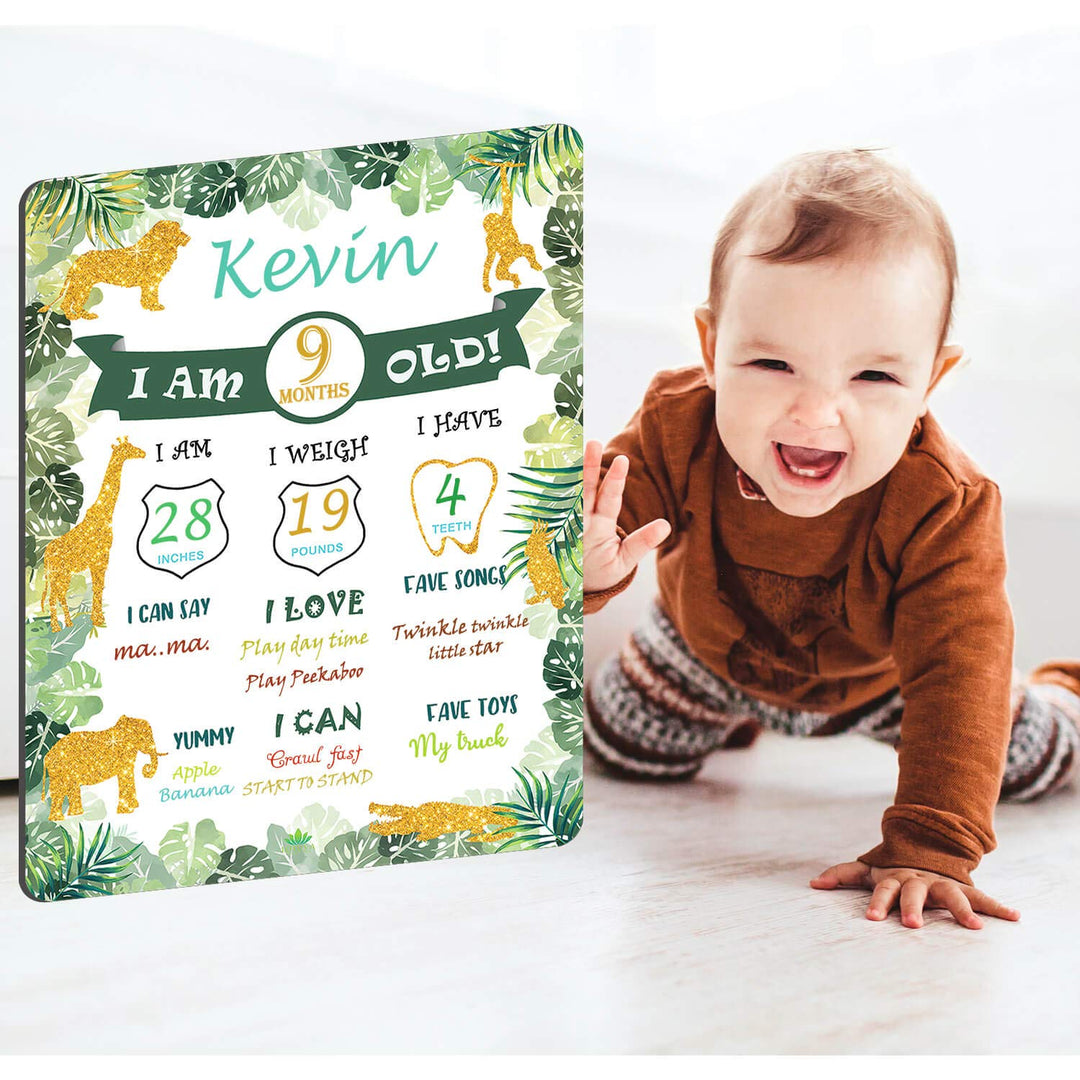 Baby Milestone Wild One Birthday Decorations Board - Baby Monthly Milestone First Birthday Jungle Animal Safari Theme Photo Birthday Party Decor Perfect Baby Boy Gifts Baby Shower Gifts for Baby Boy