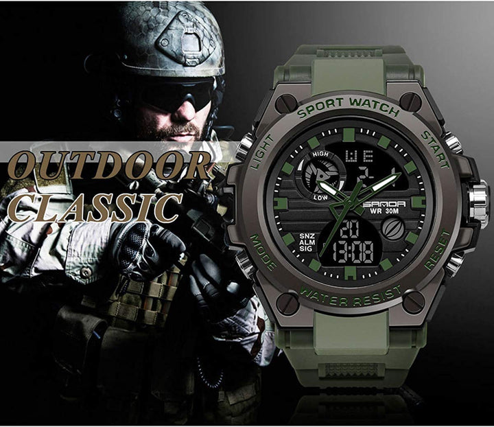 Men&#39;s Watches Sports Outdoor Waterproof Military Watch Date Multi Function Tactics LED Alarm Stopwatch