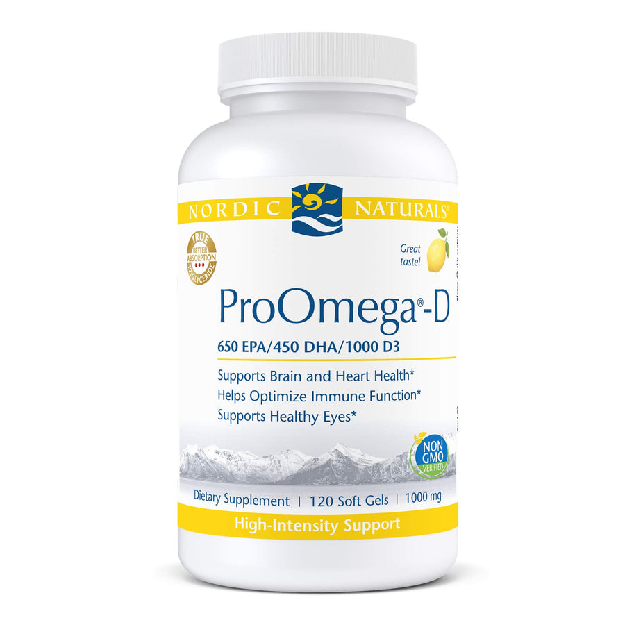 ProOmega-D, Lemon Flavor - 120 Soft Gels - 1280 mg Omega-3 + 1000 IU D3 - High-Potency Fish Oil - EPA & DHA - Brain, Eye, Heart, & Immune Health - Non-GMO - 60 Servings